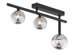 Miniaturka 3 - Lampa sufitowa Neptun czarna z trzema przydymionymi szklanymi kulistymi kloszami