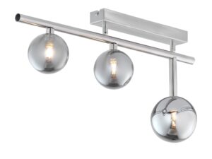 Miniaturka 1 - Lampa sufitowa Neptun z trzema przydymionymi szklanymi kulami, metal w kolorze niklu