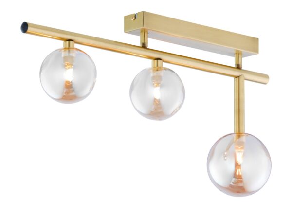Lampa sufitowa Neptun 3-punktowa w patynowanym mosiądzu, trzy przezroczyste kuliste klosze