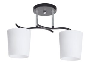 Miniaturka 3 - Lampa sufitowa Nerotora z dwoma białymi kloszami, czarnym ramieniem i chromowanymi detalami, na białym tle