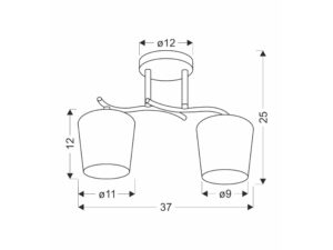 Miniaturka 2 - Lampa sufitowa Nerotora – rysunek wymiarowy wysokości 25 cm i szerokości 37 cm