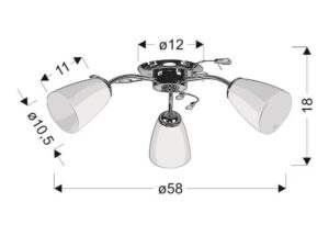 Miniaturka 1 - Lampa sufitowa Nevamia na rysunku z wysokością 18 cm i rozpiętością 58 cm