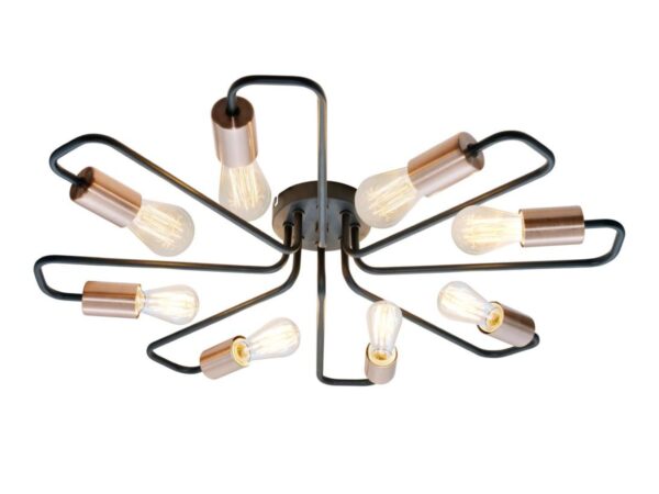 Czarna lampa sufitowa Nevimela z ośmioma oprawkami E27 bez kloszy