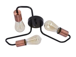 Miniaturka 4 - Czarna trójramienna lampa sufitowa Nevimela z miedzianymi oprawkami