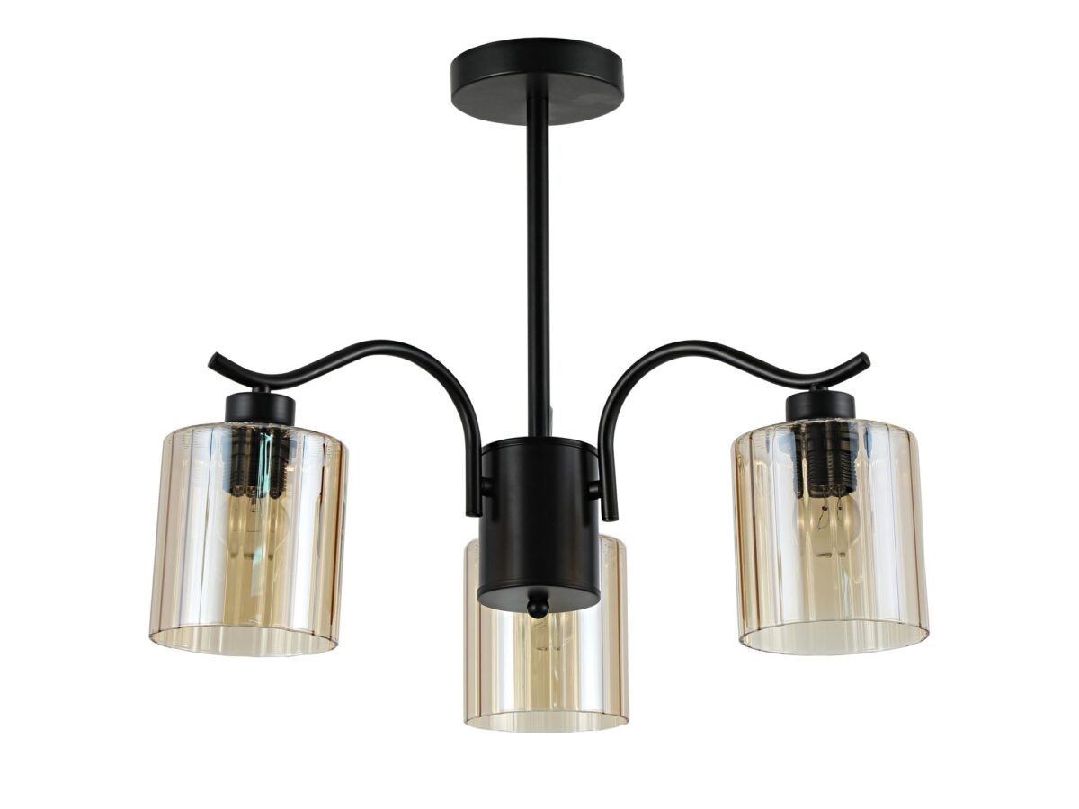 Lampa wisząca Nevomona czarna z trzema szklanymi kloszami