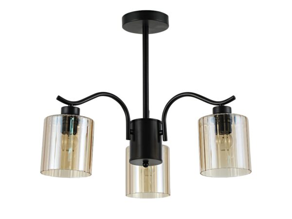 Lampa Nevomona z czarnymi ramionami i trzema bursztynowymi szklanymi kloszami