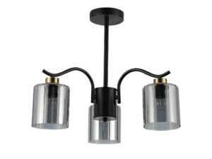 Miniaturka 1 - Lampa Nevomona z trzema przydymionymi szklanymi kloszami i czarnym stelażem