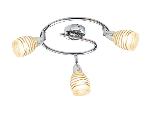 Lampa sufitowa Nevonira chromowana spirala z trzema dekoracyjnymi szklanymi kloszami
