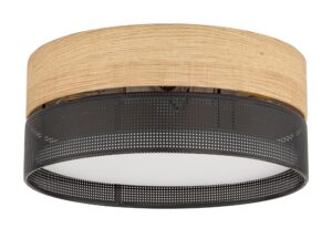 Miniaturka 2 - Lampa sufitowa Nicol czteropunktowa z dekorem dębu i czarnym perforowanym kloszem