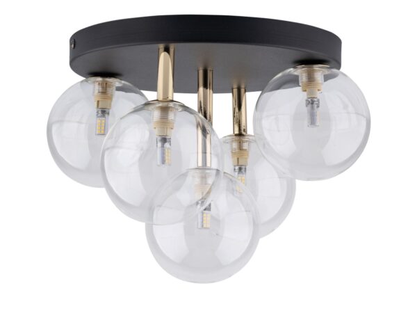 Lampa sufitowa Nilos pięciopunktowa, czarno-złota ze szklanymi kloszami