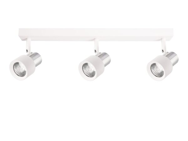 Biała lampa Norotela sufitowa, trzy reflektory GU10 z chromem, pełny packshot