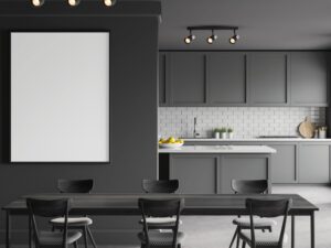 Miniaturka 3 - Czarna trzypunktowa lampa Norotela nad jadalnią i kuchnią