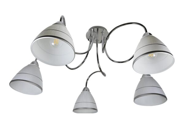 Lampa sufitowa Olamia 5-punktowa z pięcioma białymi kloszami i chromowanymi ramionami