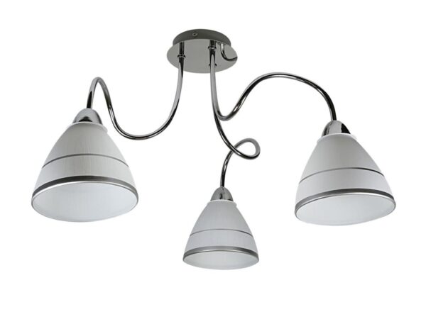 Lampa sufitowa Olamia 3-punktowa chromowana z białymi stożkowymi kloszami