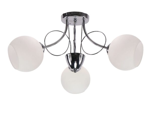 Lampa sufitowa Olasona chromowana z trzema białymi kloszami