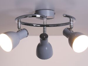 Miniaturka 2 - Lampa sufitowa Oramino z włączonym oświetleniem i trzema szarymi reflektorami