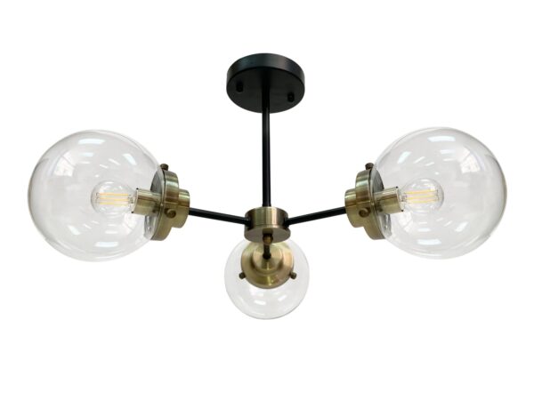 Lampa sufitowa Oratona czarna z patyną i trzema przezroczystymi kulami