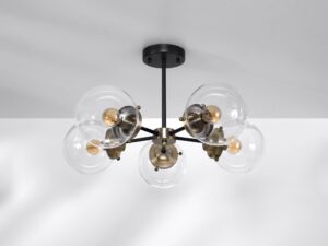 Miniaturka 1 - Lampa sufitowa Oratona pod sufitem z pięcioma szklanymi kloszami
