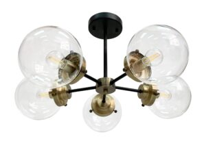 Miniaturka 4 - Lampa sufitowa Oratona z pięcioma przezroczystymi szklanymi kulami na białym tle