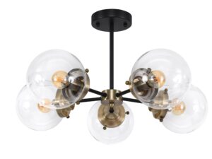 Miniaturka 2 - Lampa sufitowa Oratona widziana od dołu z czarnymi ramionami i patynowanymi oprawami