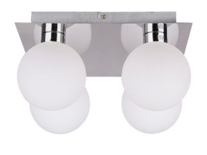 Miniaturka 3 - Lampa sufitowa Orevina z czterema białymi kulistymi kloszami na chromowanej podstawie