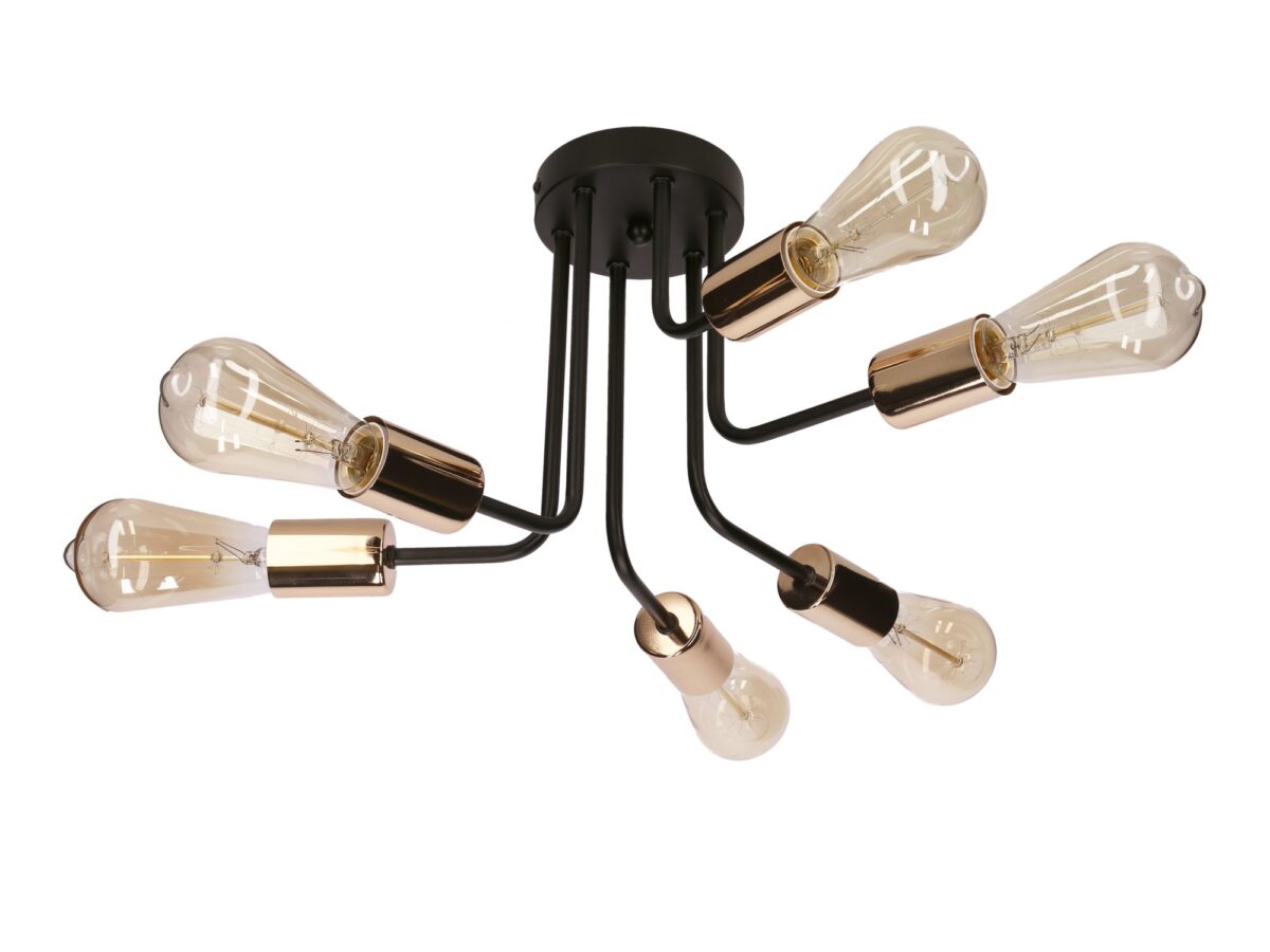 Lampa sufitowa Orevona 6-punktowa czarno-złota E27