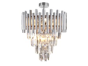 Miniaturka 9 - Chromowana lampa sufitowa Orionira z dziewięcioma oprawkami E14, kryształami i krótkim mocowaniem, packshot na białym tle