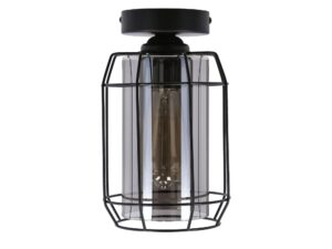Miniaturka 3 - Czarna lampa sufitowa Peralo z przydymionym kloszem i metalowym koszem
