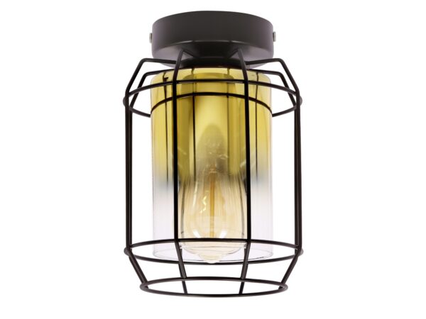 Lampa sufitowa Peralo czarna ze złotym szklanym kloszem w koszu