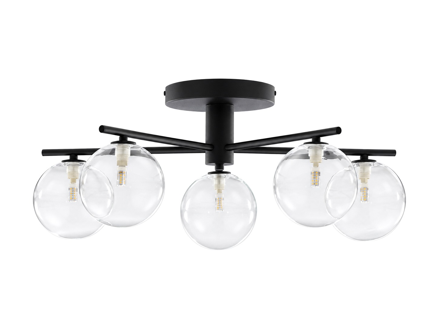 Lampa sufitowa Prato 5-punktowa ze szklanymi kloszami na białym tle