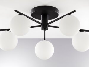 Miniaturka 4 - Lampa sufitowa Prato z pięcioma białymi kloszami i czarnym stelażem