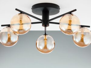 Miniaturka 2 - Lampa sufitowa Prato z pięcioma bursztynowymi kloszami i czarnym stelażem