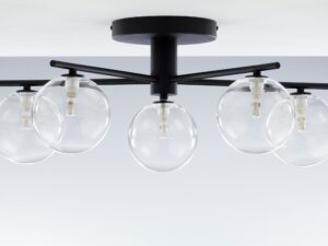 Miniaturka 1 - Lampa sufitowa Prato z pięcioma przezroczystymi kloszami i czarnym stelażem