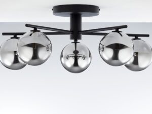Miniaturka 3 - Lampa sufitowa Prato z pięcioma przydymionymi kloszami i czarnym stelażem