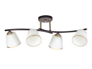 Miniaturka 3 - Lampa sufitowa Ralaveta z czterema białymi szklanymi kloszami i ciemnym złoconym stelażem