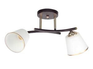 Miniaturka 3 - Lampa sufitowa Ralaveta z dwoma białymi kloszami i czarno-złotą oprawą