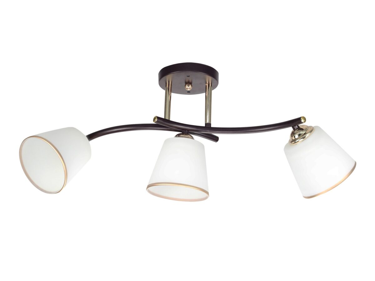 Lampa sufitowa Ralaveta 3 białe klosze brunatna i złota