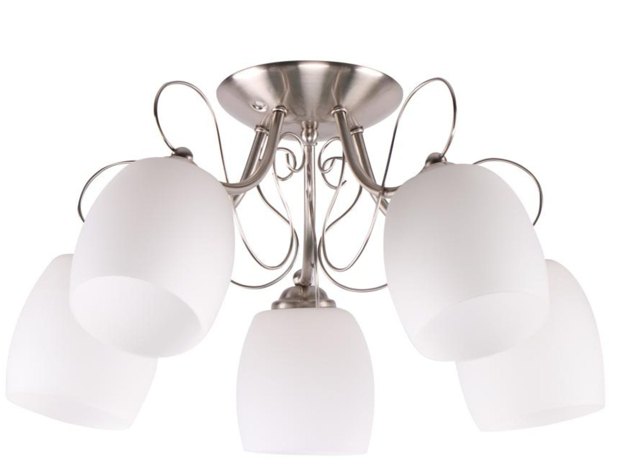 Lampa sufitowa Ralemena ze srebrnymi ramionami i pięcioma białymi kloszami