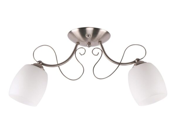 Lampa sufitowa Ralemena 2-punktowa, dwa białe klosze i chromowane ramiona
