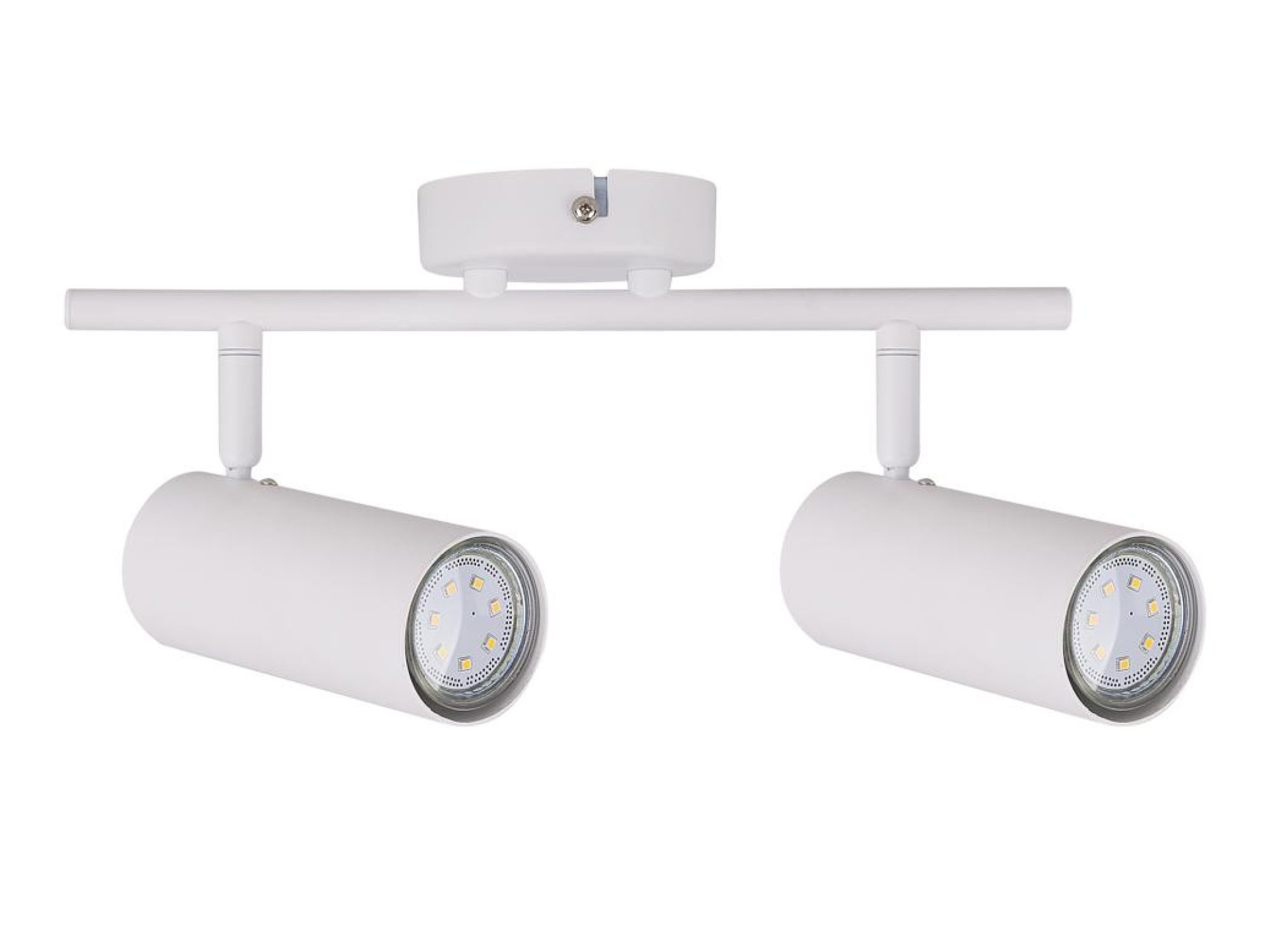 Biała lampa sufitowa Ralosia z dwoma reflektorami na listwie