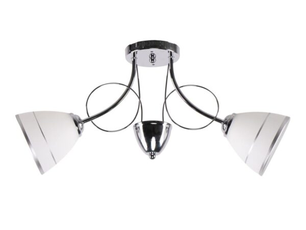 Lampa sufitowa Revimia z dwoma białymi szklanymi kloszami i chromowanym stelażem