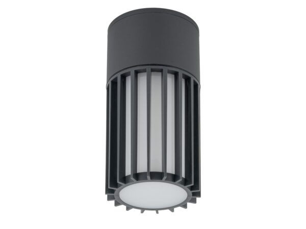 Lampa sufitowa Ribo szara IP54 z ryflowaną obudową i białym kloszem