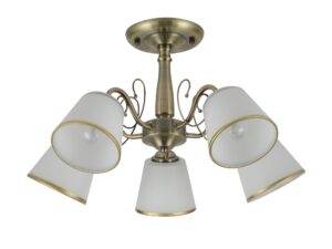 Miniaturka 3 - Pięciopunktowa lampa sufitowa Salema patyna z białymi szklanymi kloszami
