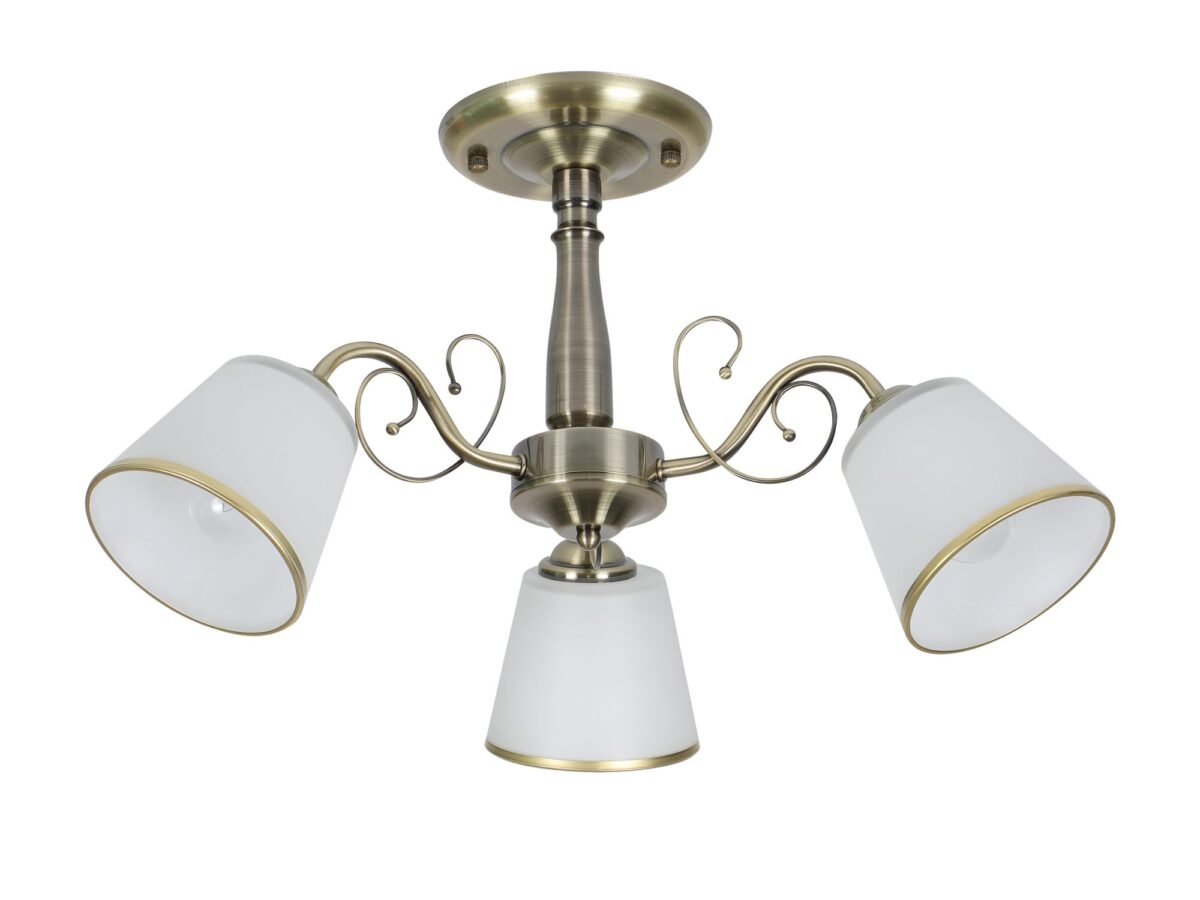 Lampa sufitowa Salema patyna 3 białe klosze 54 cm