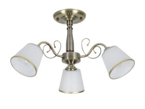 Miniaturka 3 - Lampa sufitowa Salema patyna trzy białe klosze ze złotą obwódką