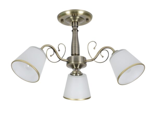 Lampa sufitowa Salema patyna trzy białe klosze ze złotą obwódką