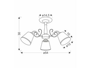 Miniaturka 2 - Lampa Salema z trzema białymi kloszami na rysunku wymiarowym