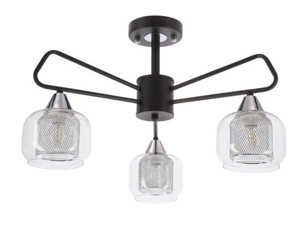 Lampa sufitowa Salorela czarna z trzema przezroczystymi kloszami