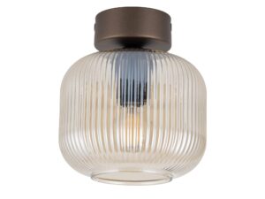 Miniaturka 2 - Lampa sufitowa Salvia 1-punktowa brązowa z bursztynowym ryflowanym szklanym kloszem na białym tle