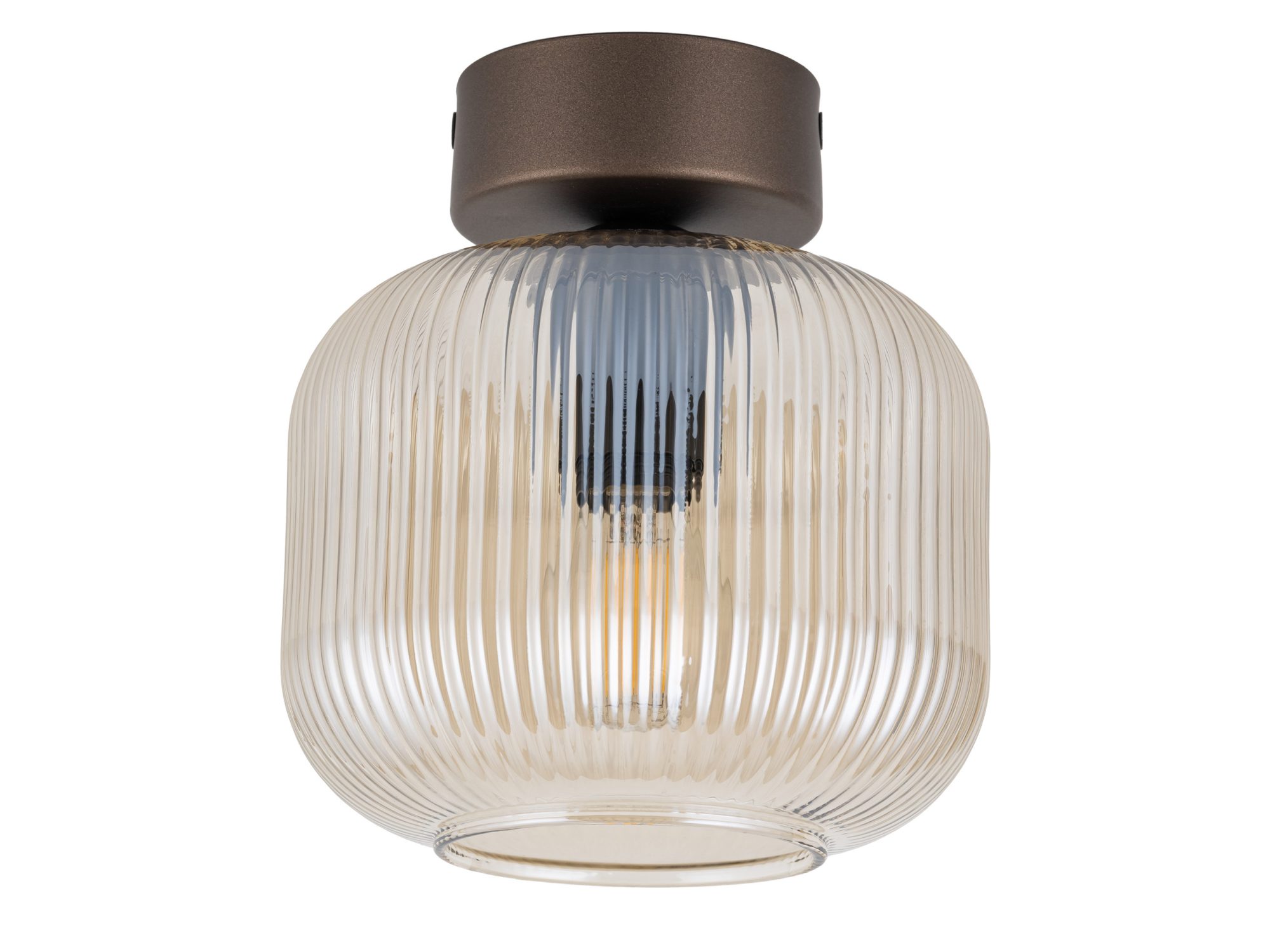 Lampa sufitowa Salvia jednopunktowa brązowa z bursztynowym ryflowanym szklanym kloszem